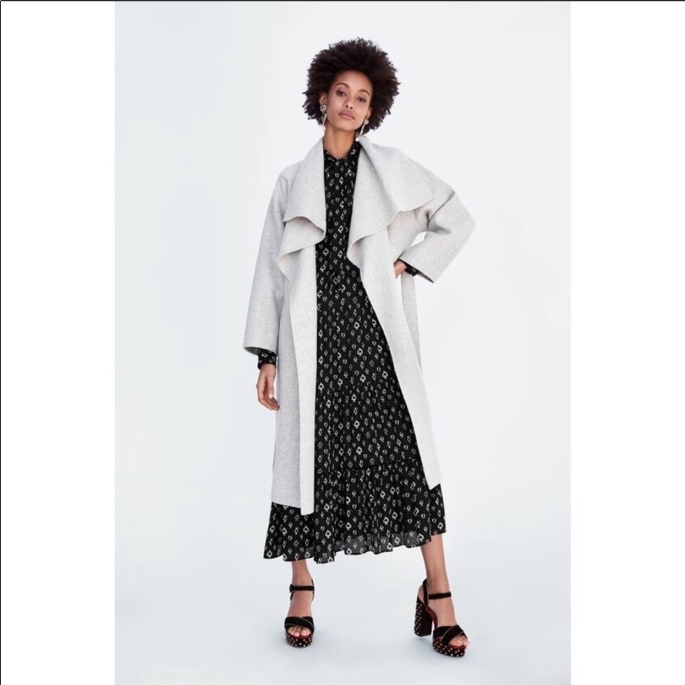 ZARA Wool Waterfall Jacket Light Grey